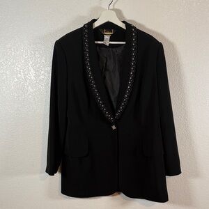 Elite Champagne Black Ribbon Rhinestone Collar Evening Wear Blazer Size 16
